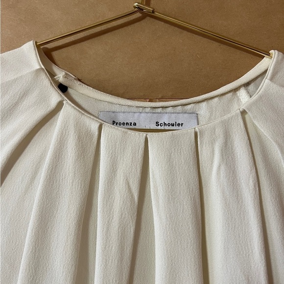 Proenza Schouler | Pleated Neck Split Back Top Snap Button Popover Blouse Size 4 - Picture 5 of 14